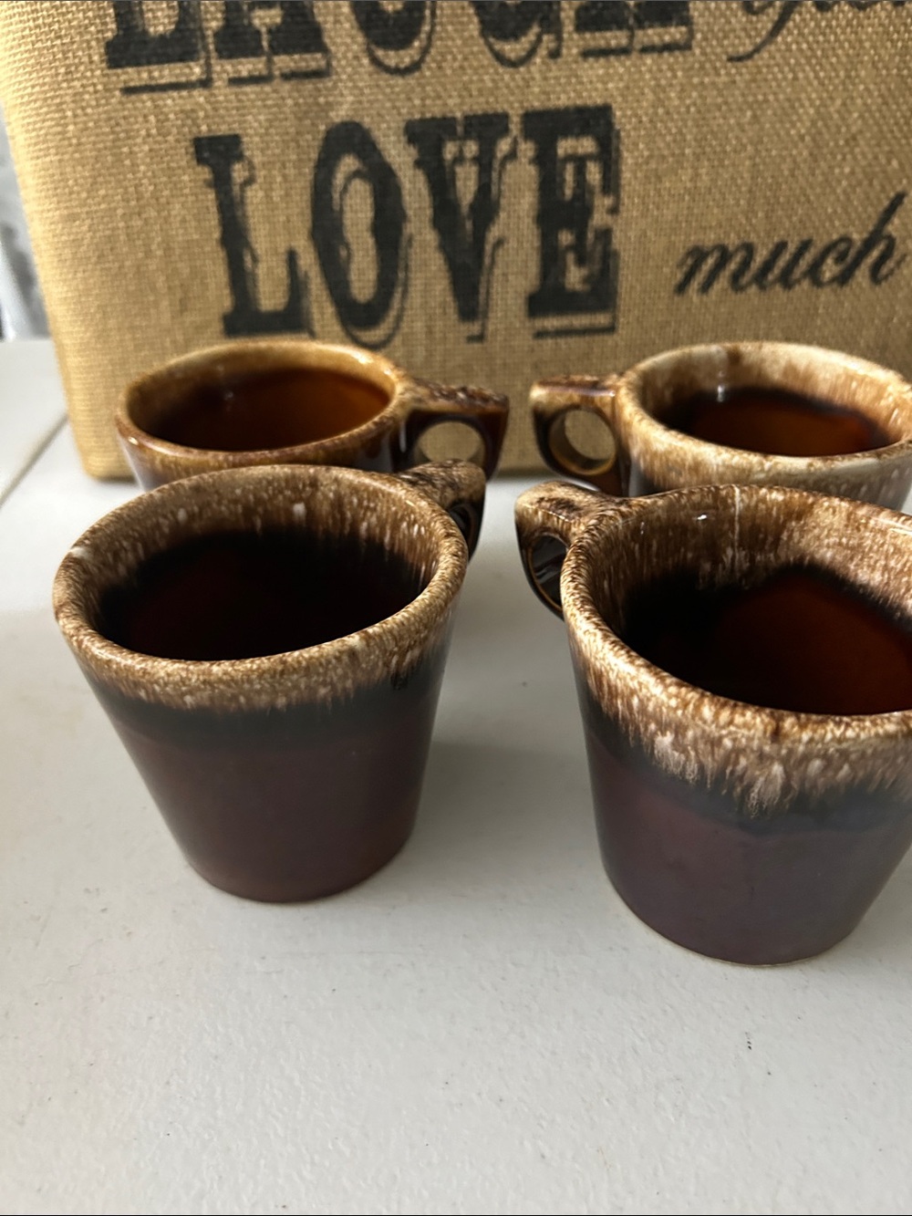 Brown Glazed Stoneware Coffee Mugs - Set of 4